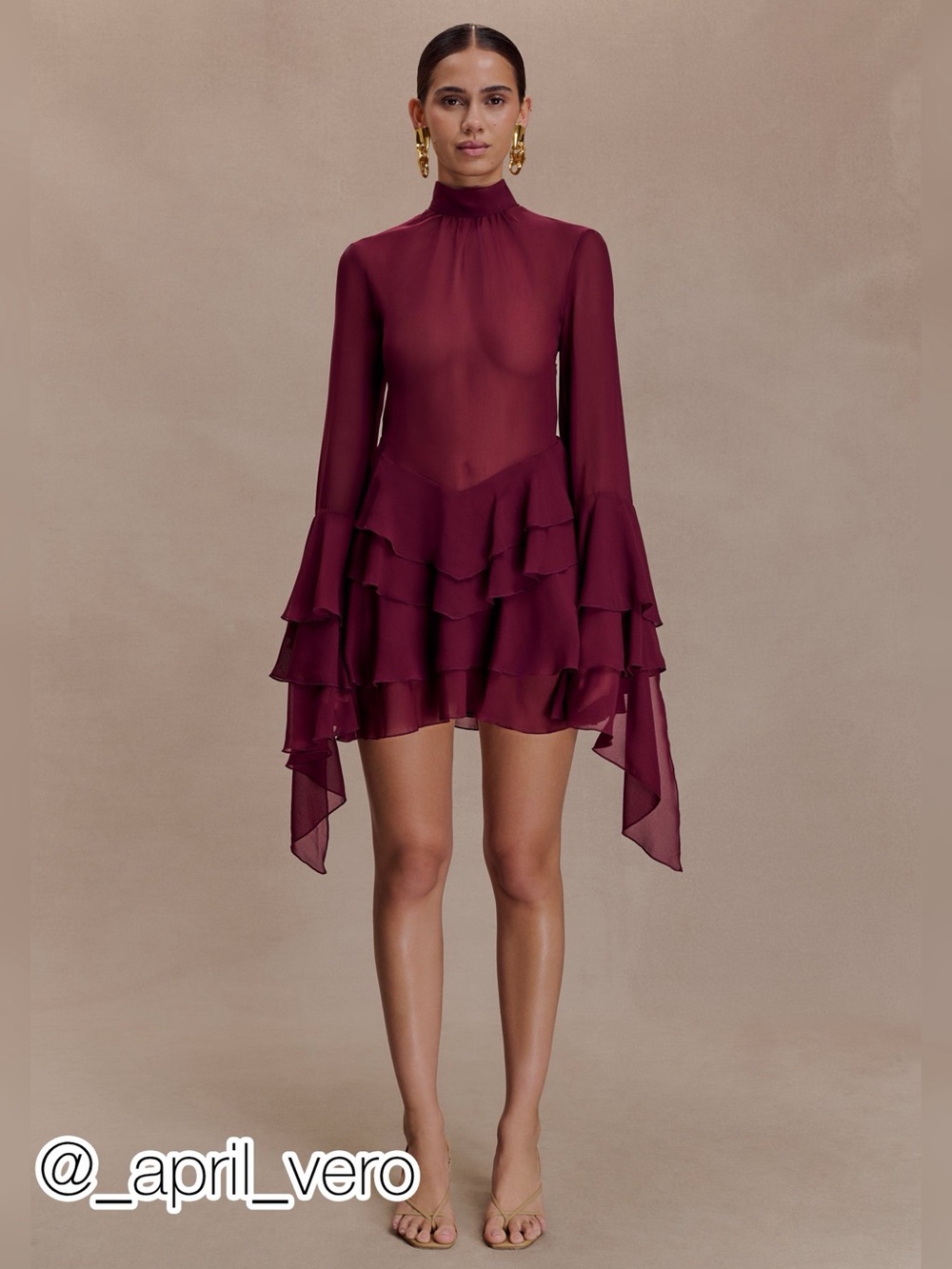 Meshki Nimah Chiffon Ruffle Mini Dress Wine Size XS New